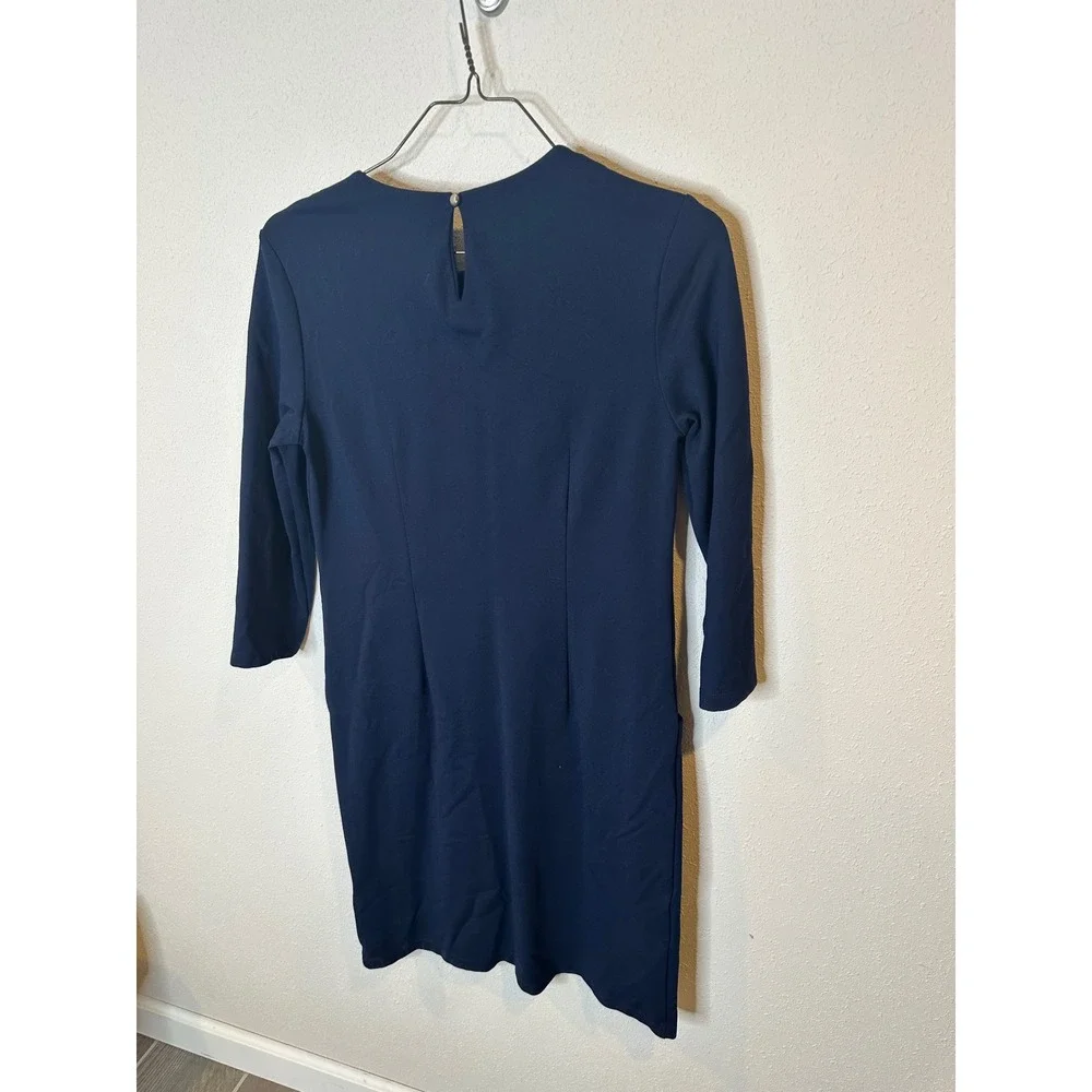 J.McLaughlin Navy Blue Ponte Knit 3/4 Sleeve Pocket Shift Dress Womens Medium - Picture 3 of 5